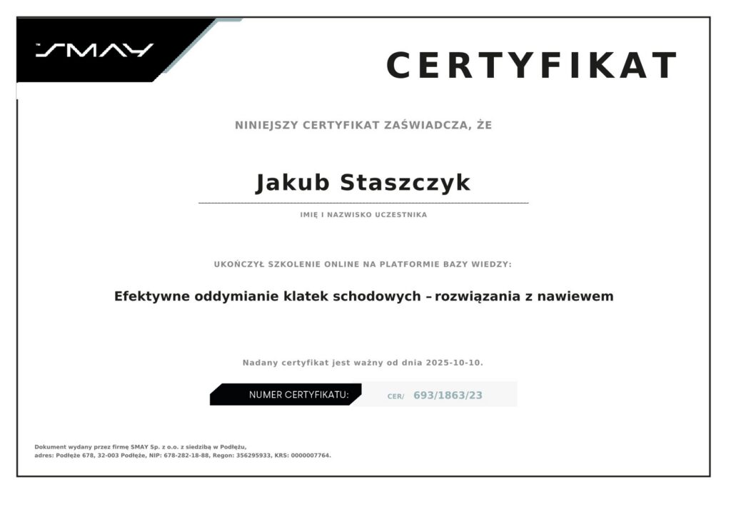 Certyfikat Techniczny SMAY: Systemy oddymiania klatek schodowych