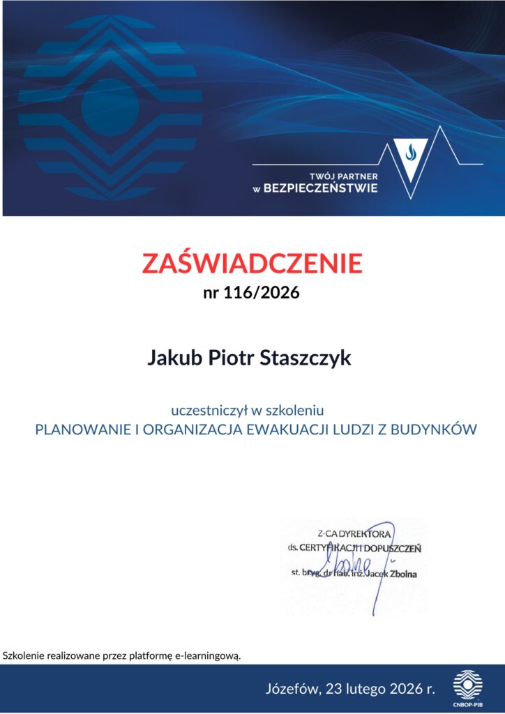 Zaświadczenie o ukończeniu szkolenia
