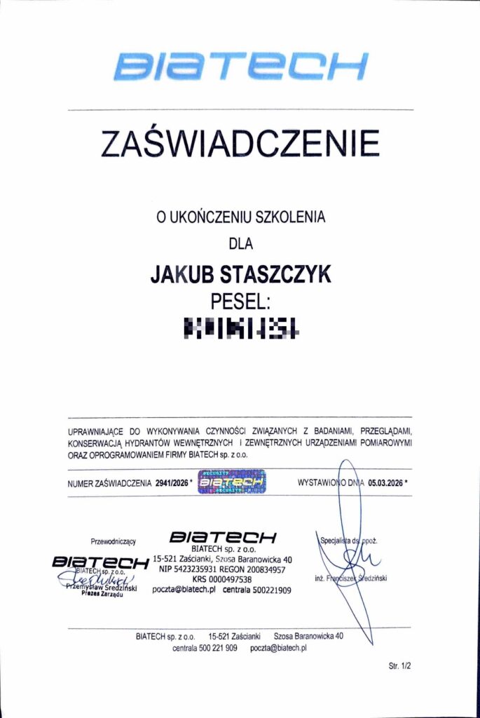 Zaświadczenie o ukończeniu szkolenia