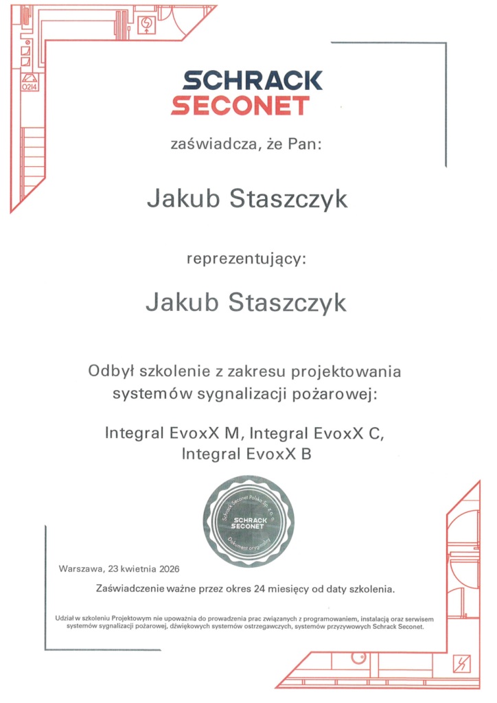 Certyfikat dla Jakuba Staszczyka