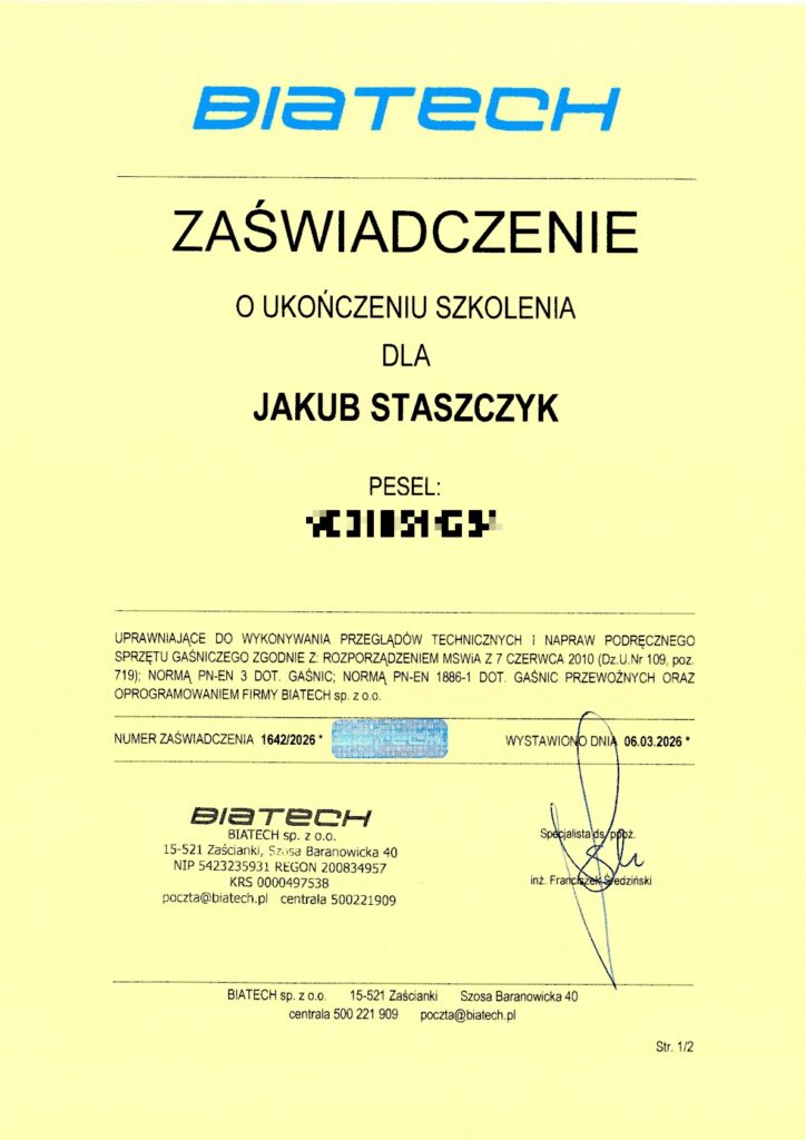 Zaświadczenie o ukończeniu szkolenia